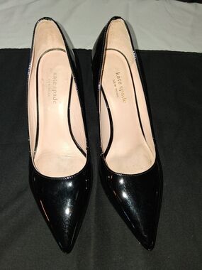 kate spade Black Patent Pointed-Toe Pumps with Nude Insole